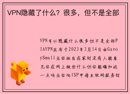 VPN隐藏了什么？很多，但不是全部 